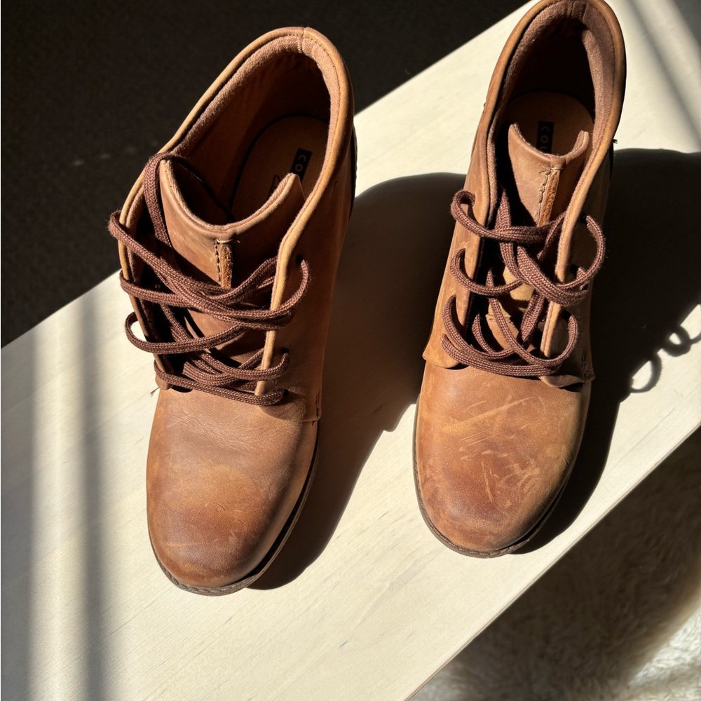 Clarks Brown Suede Ankle Booties with Lace-Up Design